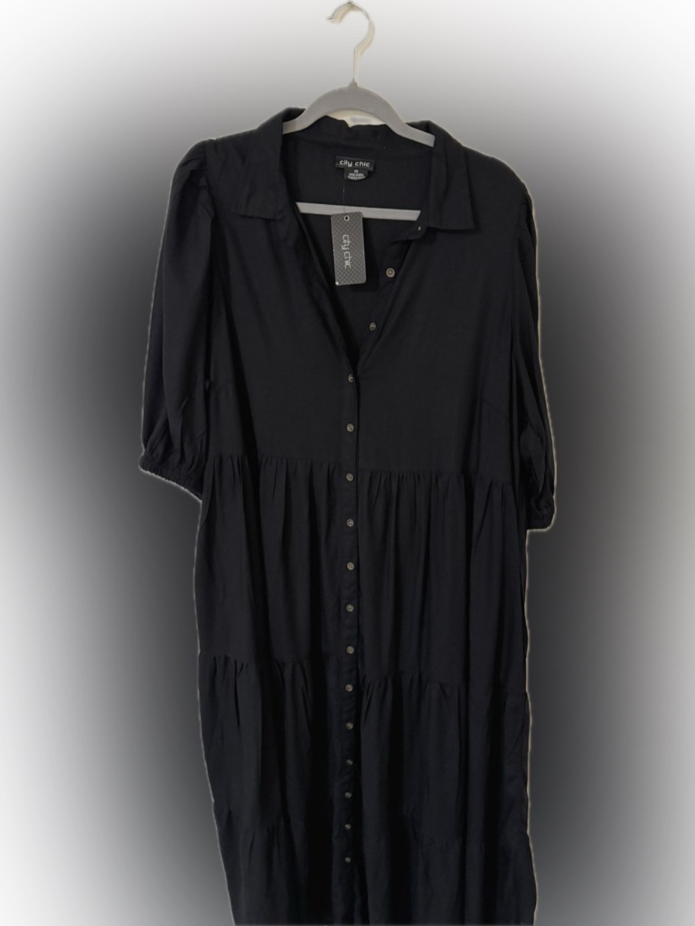 City Chic “Charlotte” Tiered Dress | Black | XS (Fits 12–14) | NWT